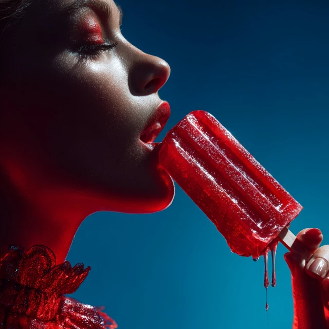 Girl Licking Popsicle Hyperrealistic Shot