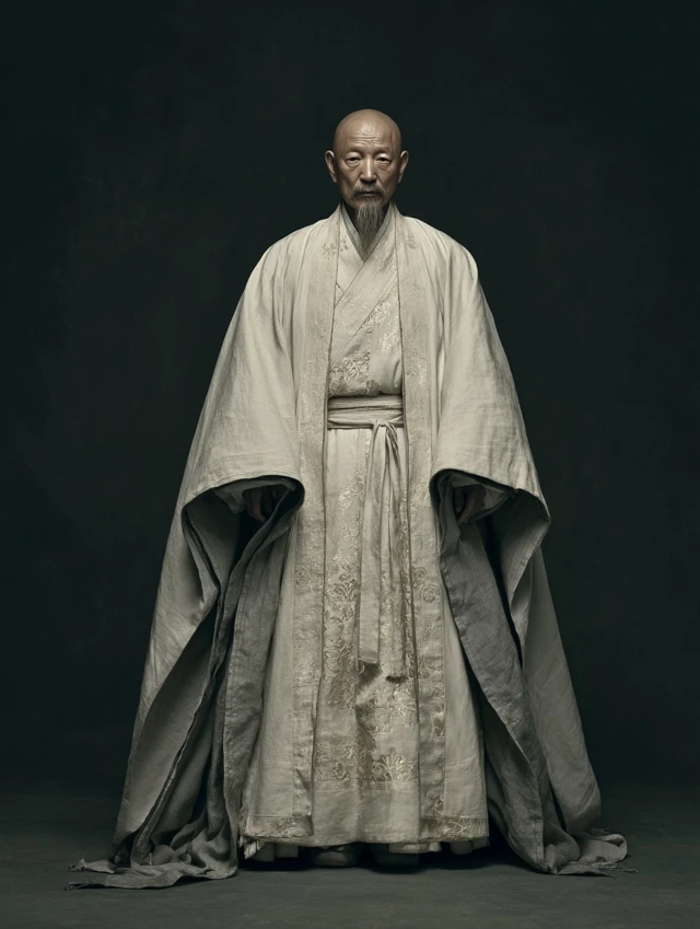Wise Chinese Elder in White Robe Portrait