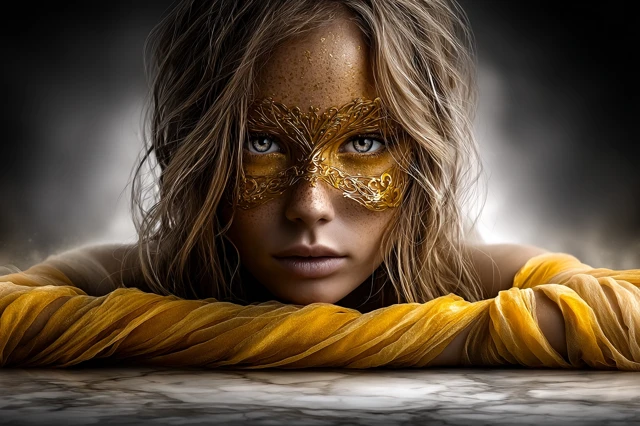 Serene Woman Golden Fabric