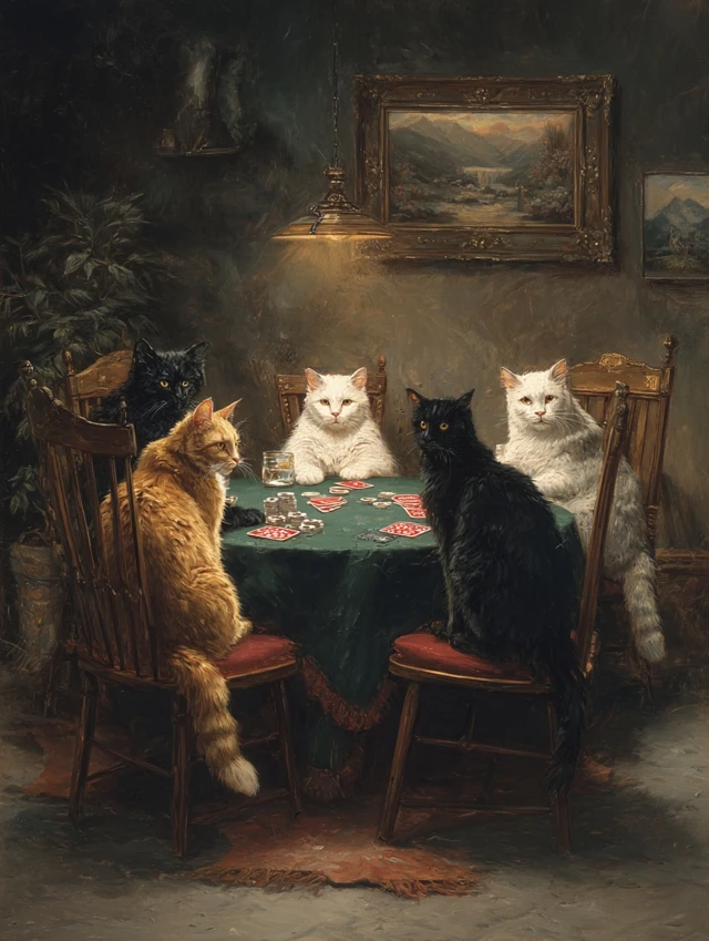 Cats Playing Poker A Humorous Painting