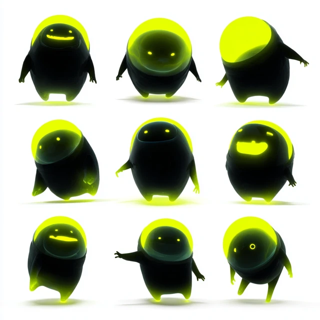 Cute Glowing Orb Character Emotions and Poses