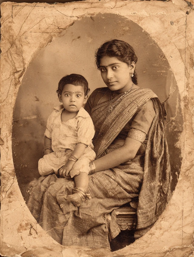 Antique Photo South Indian Mother and Child Early 1900s