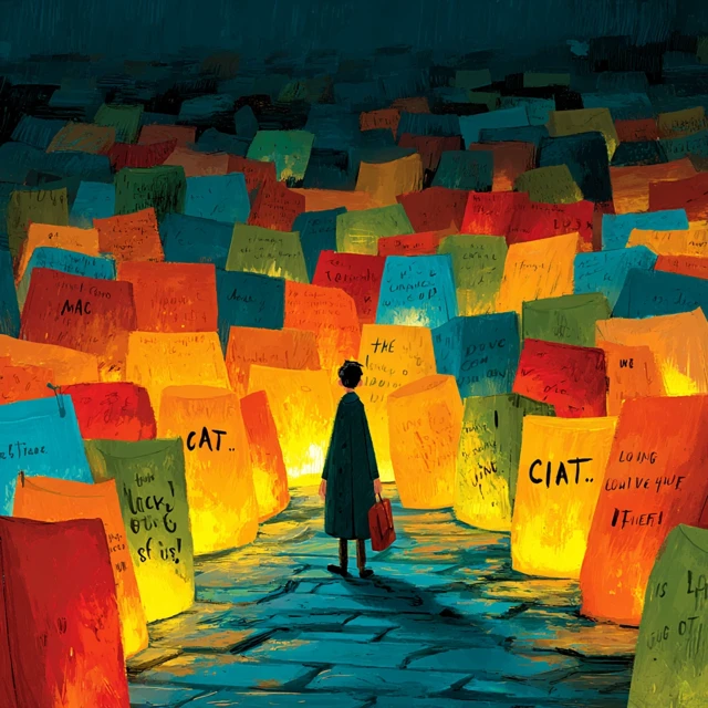 Lone Figure in Lantern Maze