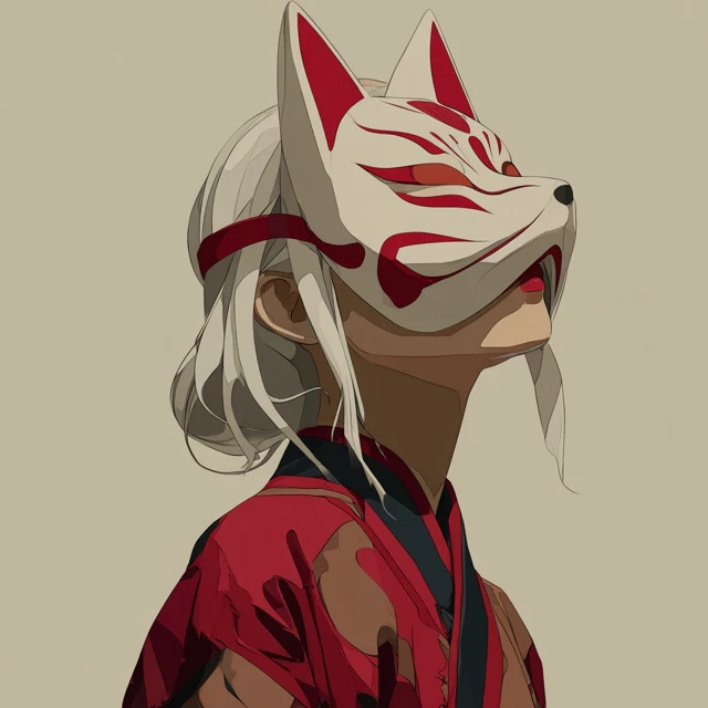 Kitsune Mask Ukiyo e Art Inspired by Shiba Kokan