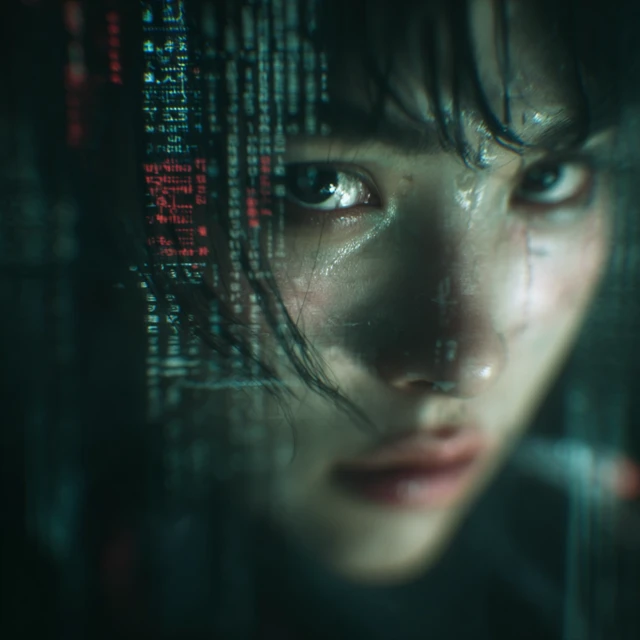 Cyberpunk Japanese Girl Matrix Coding CloseUp