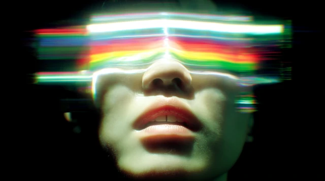 Ethereal Glitchcore Avatar with Neon Light Effects