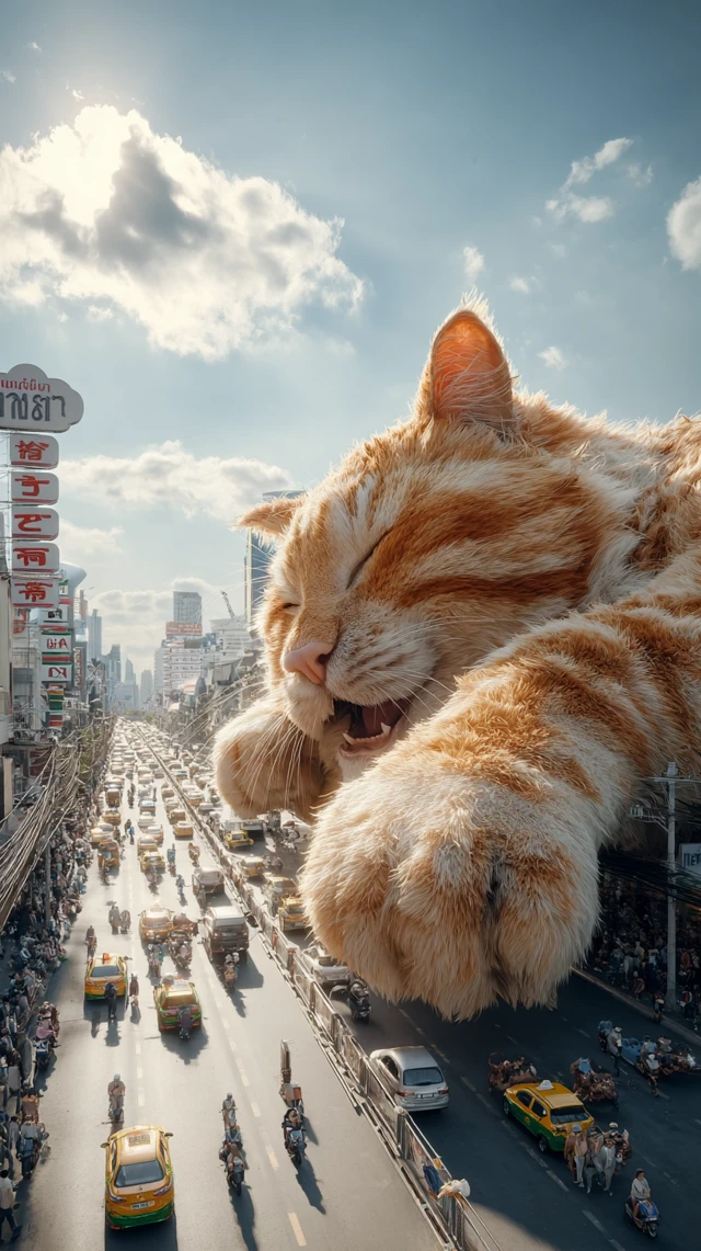 Giant Cat in Bangkok Traffic