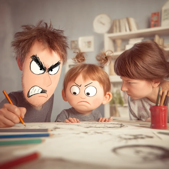Parents Helping Child With Homework Cartoon 3D