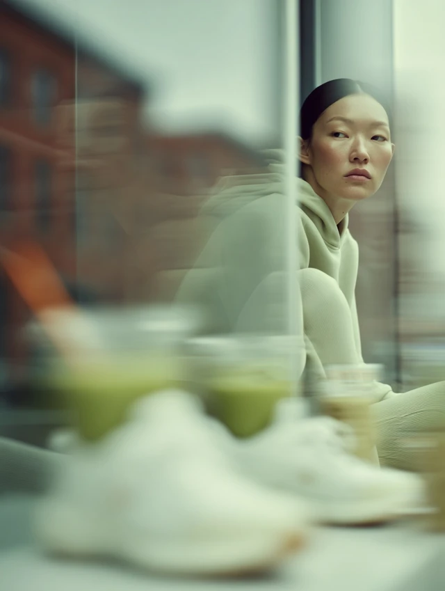 Asian Woman Enjoying Matcha Latte After Yoga Workout