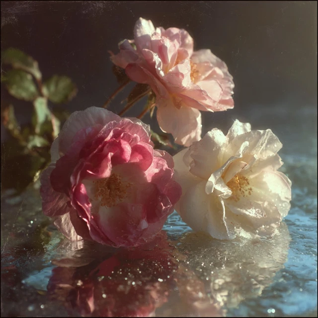 Pink and White Roses in Water Photography
