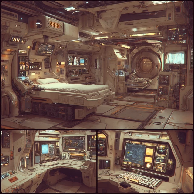 Retro SciFi Cryogenic Chamber Space Station Interior