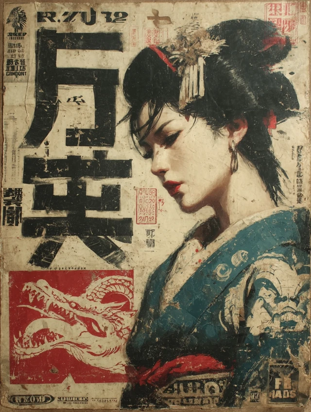 Alligator Geisha Punk Art Street Art Vintage
