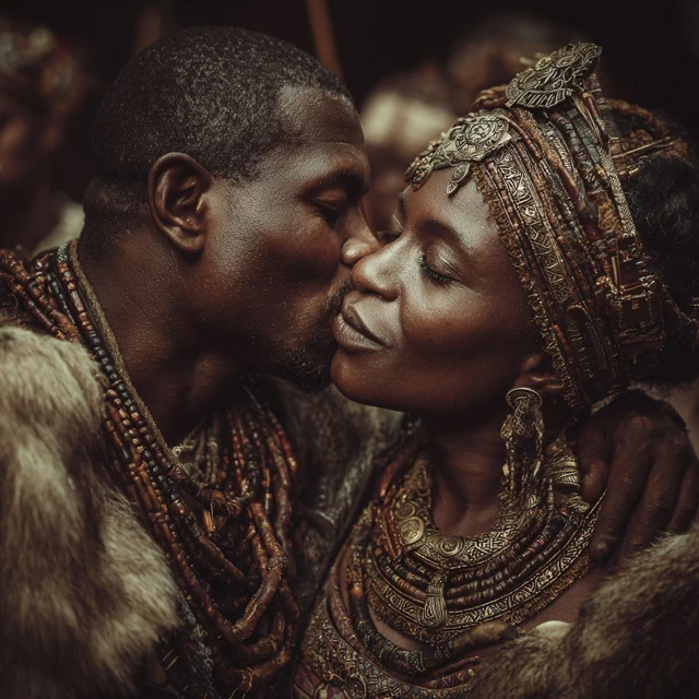 African Couple Kissing in a Realistic Portrait