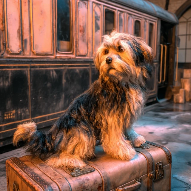 Lhasa Apso on Suitcase Abandoned Train Station