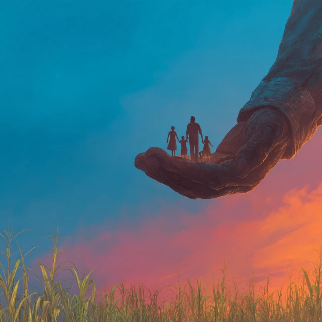 Family Sunset Illustration Hand Palm Care