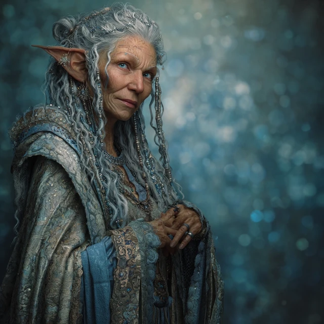 DandD Elf: Old, Wise, and Regal in Velvet and Lace
