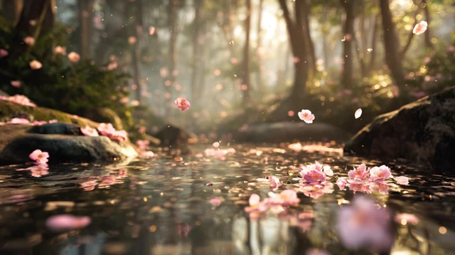 Zen Garden with Cherry Blossoms Serene Scene