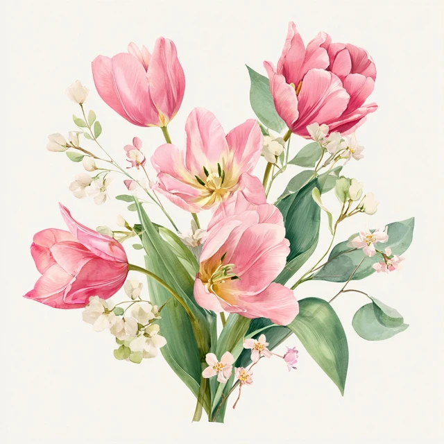 Watercolor Floral Arrangement Pink Tulips Clipart