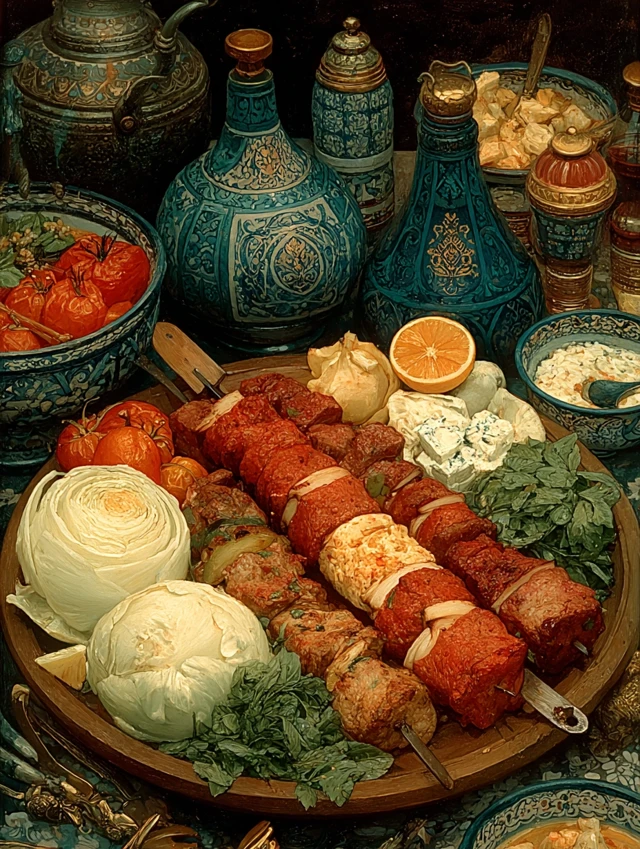 Shashlik on Wooden Plate by Ivan Bilibin