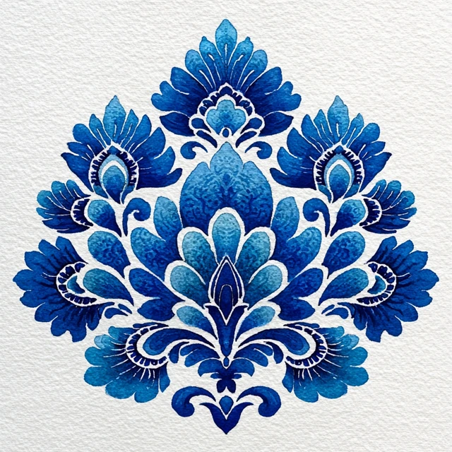 Blue and White Damask Watercolor Pattern