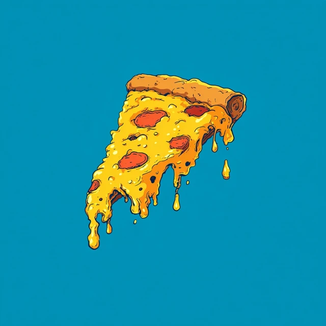 Cartoon Pizza Slice with Melting Cheese