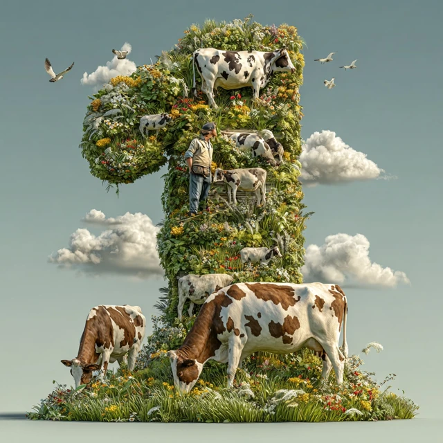 Number One in a Field with Cows and Farmer