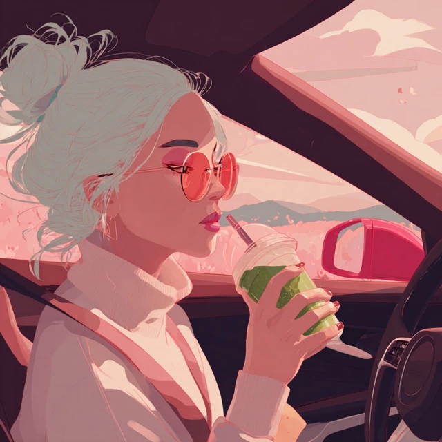 LA Girl Driving Luxury Car Matcha Latte
