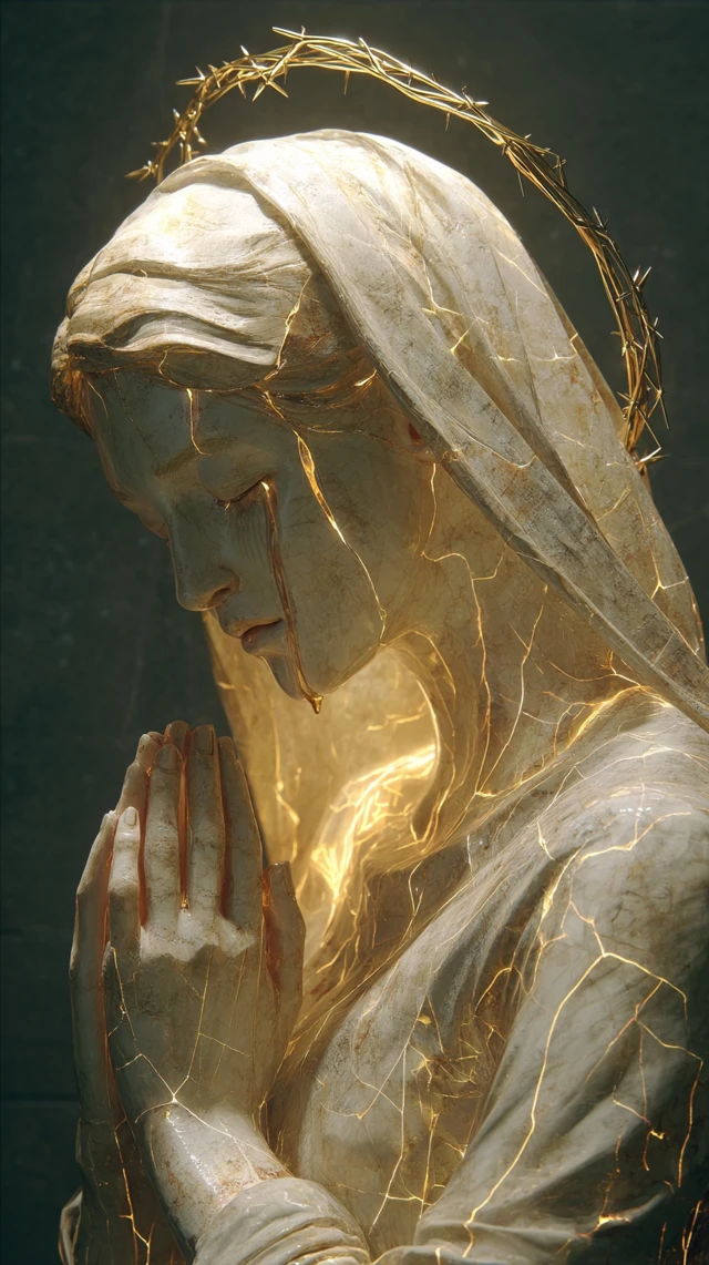 Marble Sculpture with Golden Cracks and Tears