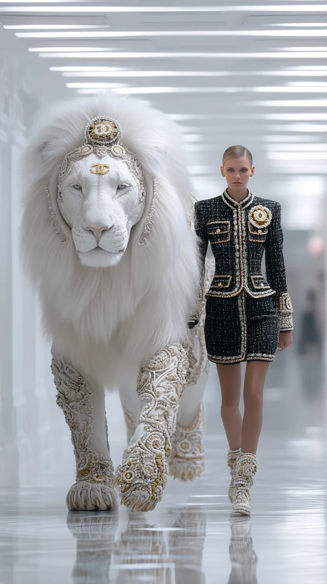 Chanel Haute Couture: Lion and Model on Runway