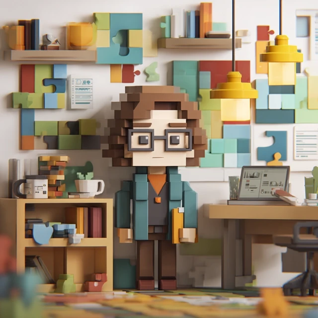 Low Poly Woman in Home Office Analytical and Creative