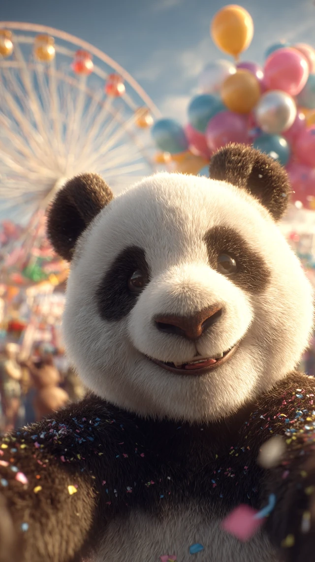 Panda Selfie Amusement Park Golden Hour