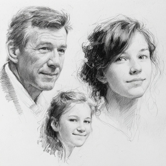 Family Portrait Pencil Drawing