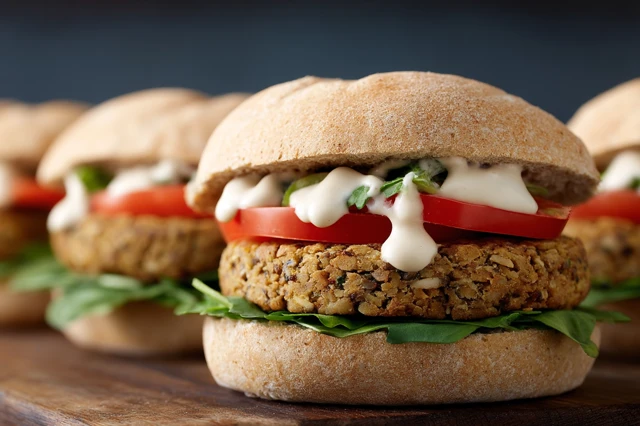 Delicious Gourmet Vegan Burger with Fresh Ingredients