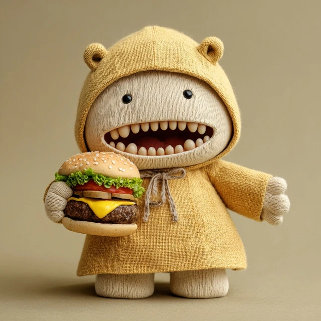 Labubu Doll Eating Burger Cute Toy