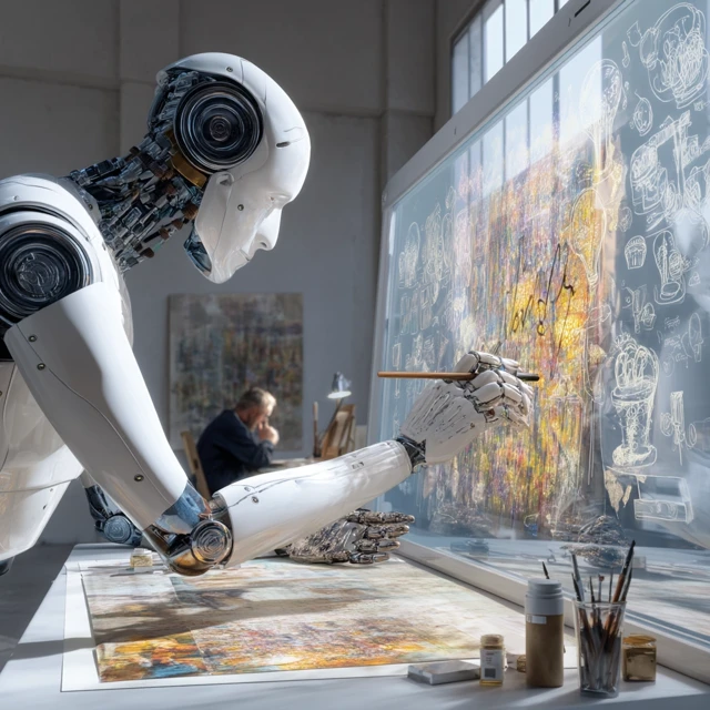 Robot Artist Creating Art in a Modern Studio