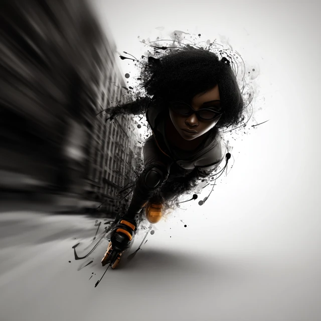Cyberpunk Rollerblader in Motion Anime Illustration