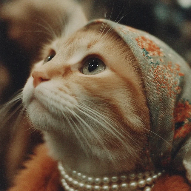Cat in Headscarf and Pearls Martin Parr Style