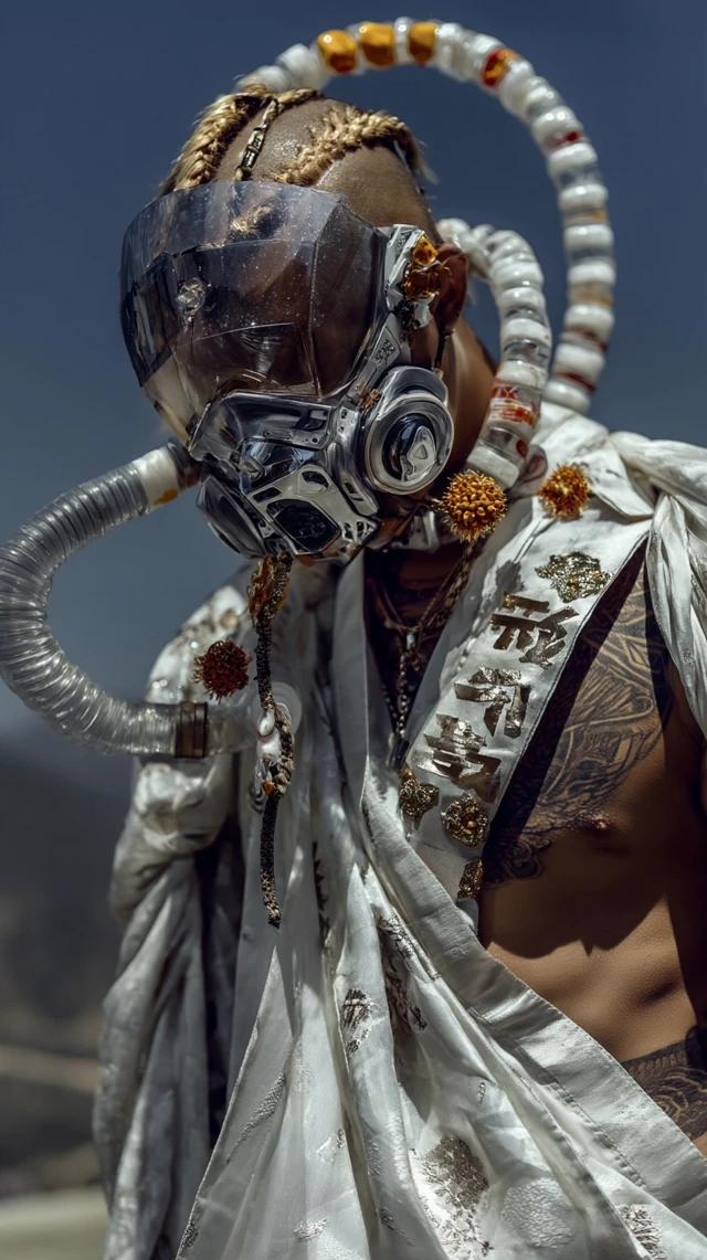 Cyberpunk Portrait: Chinese Human with Speculative Mask