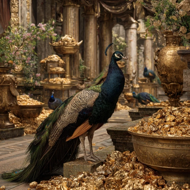 Photorealistic Peacock in a Golden Throne Room