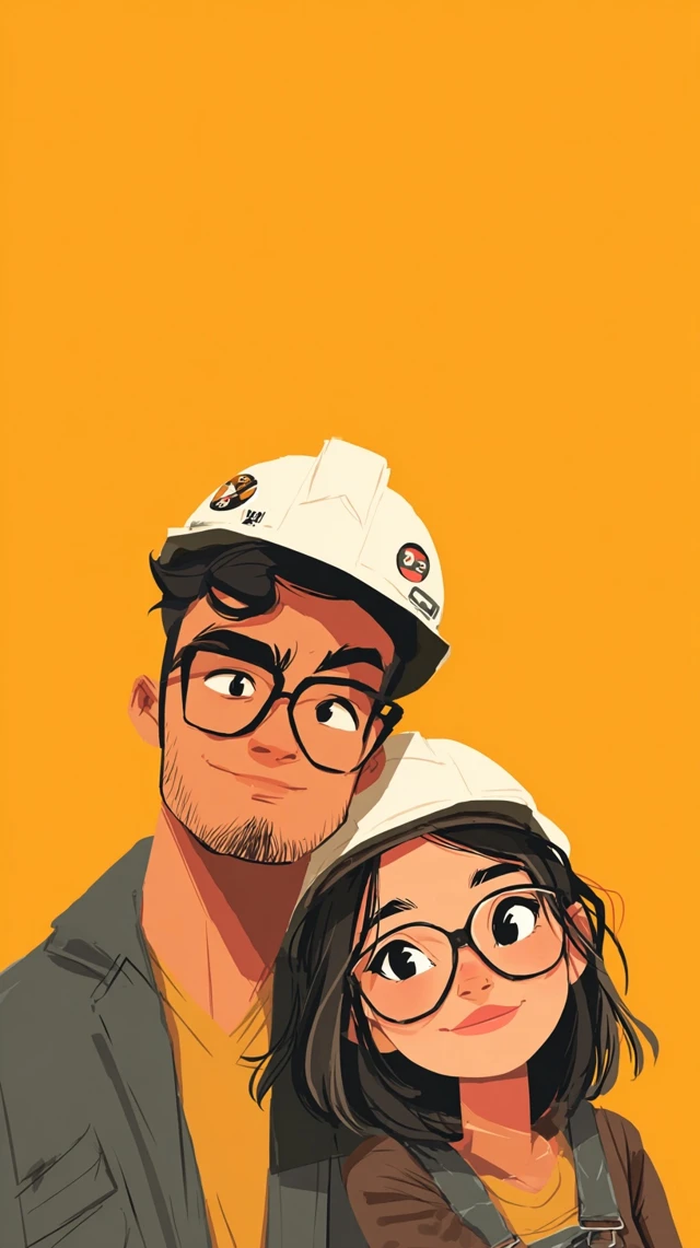 Construction Couple Avatar Illustration