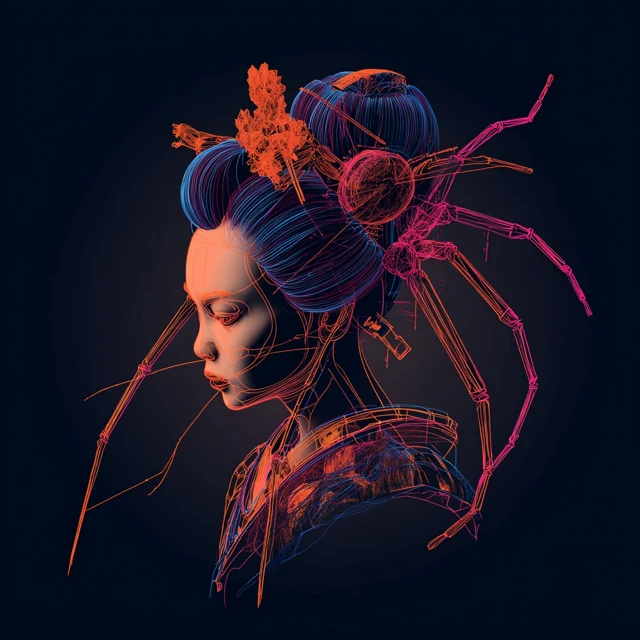 Geisha Princess Spider Surreal Art Cyberpunk