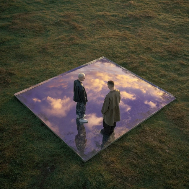 Aerial View Men Mirror Reflection Landscape