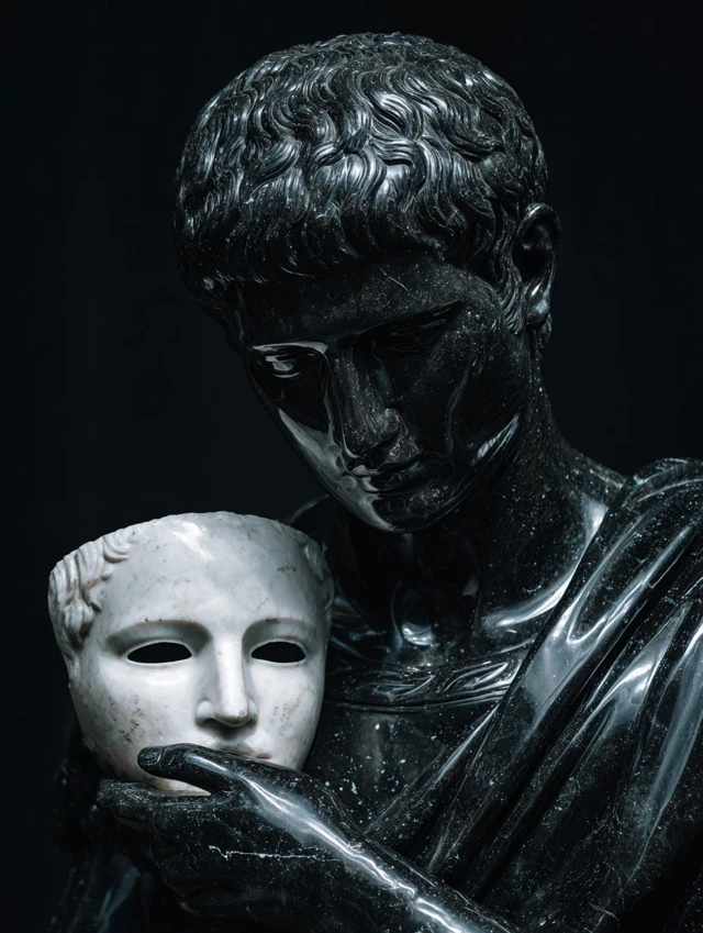 Greek Statue Holding Mask Dramatic Photograph