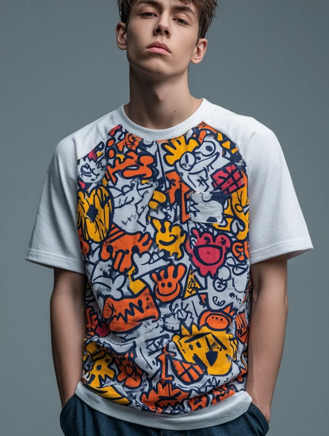 Young Male Model in Pop Art TShirt and Jeans
