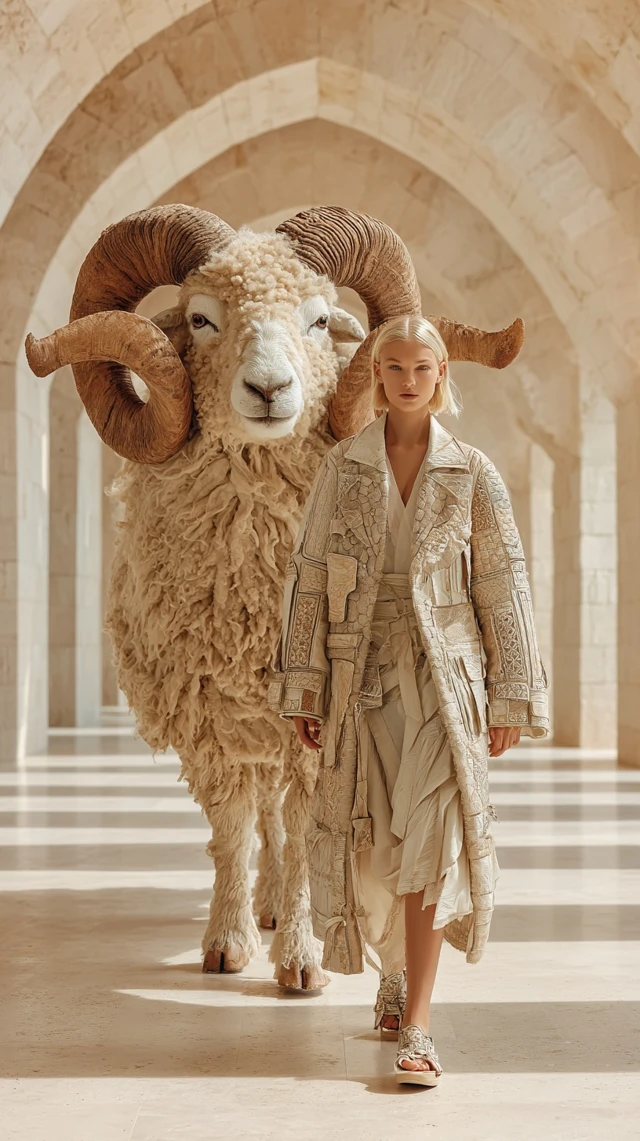 Majestic Ram Guardian and Model in Earthy Tones