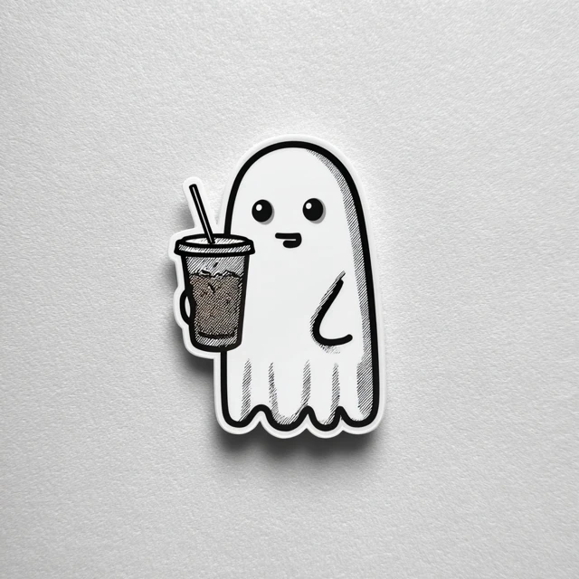 Cute Ghost Sticker with Iced Coffee