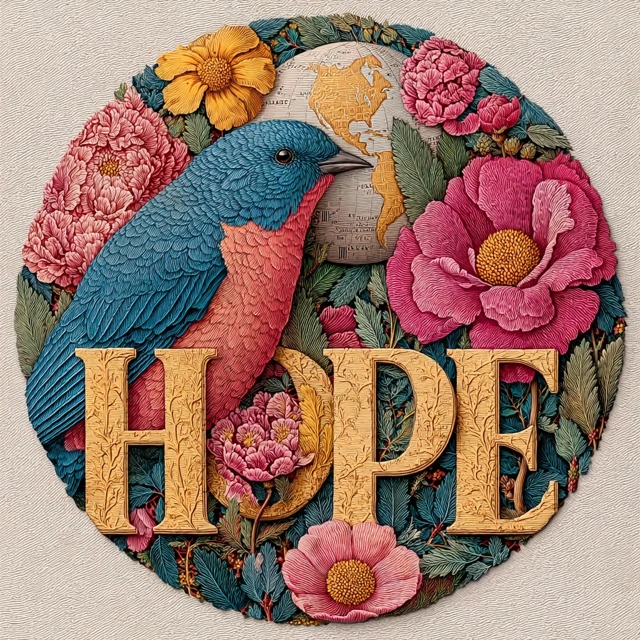 Hope and Peace Floral Illustration with Birds