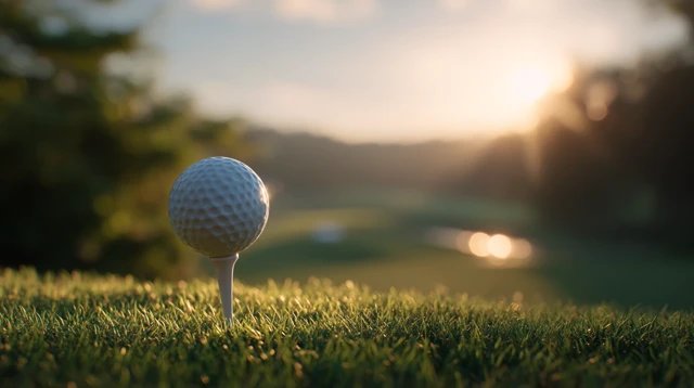 Golf Ball Bun on Tee Vibrant Sunlight on Green Course