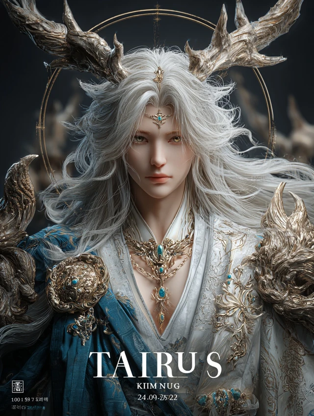 Taurus Deity Fantasy Art Golden Antlers Divine Portrait