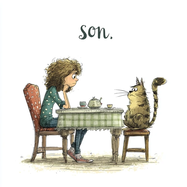 Woman Talks to Cat Like Child Cartoon Illustration